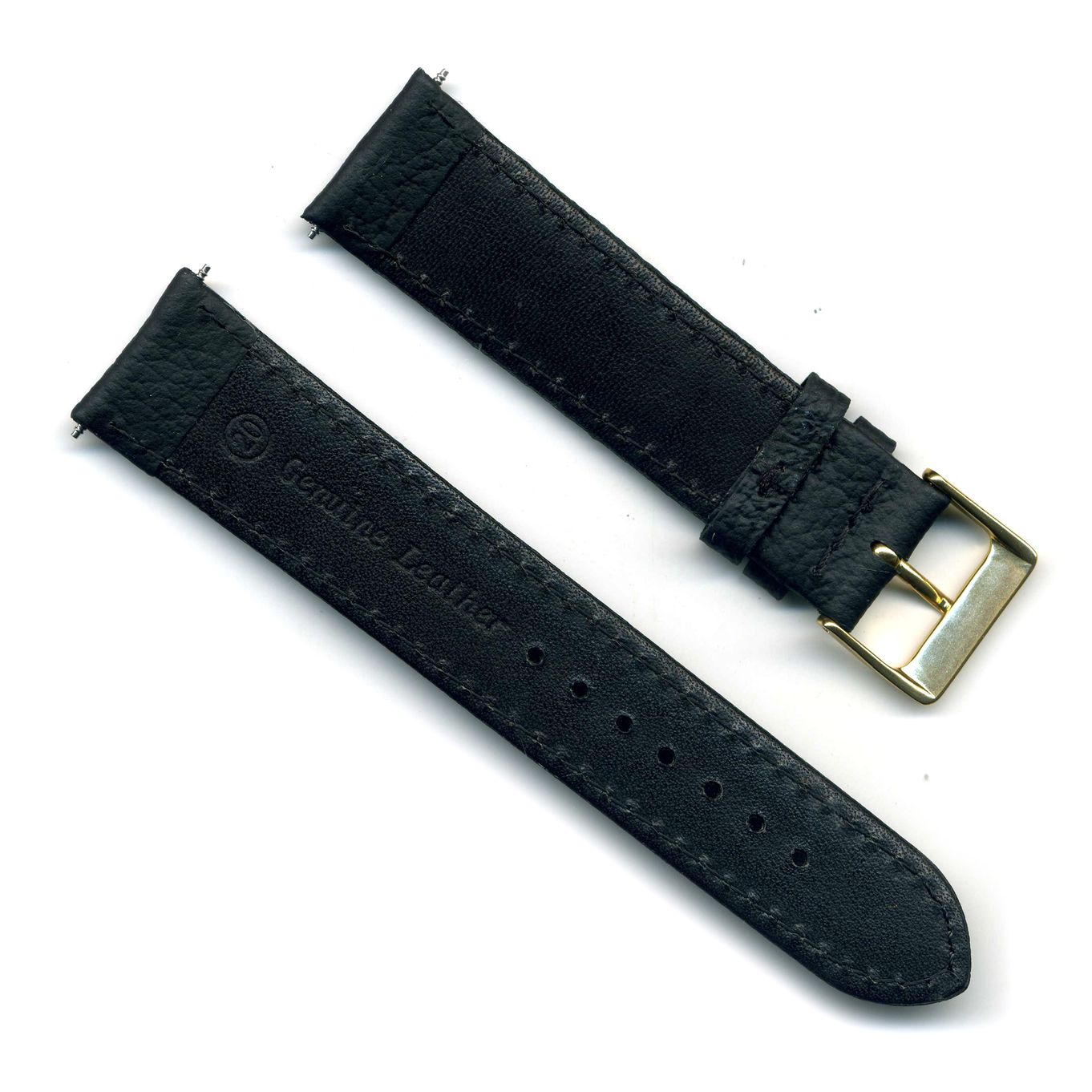 Watch Strap Black Padded Leather 20mm Gilt - B529G