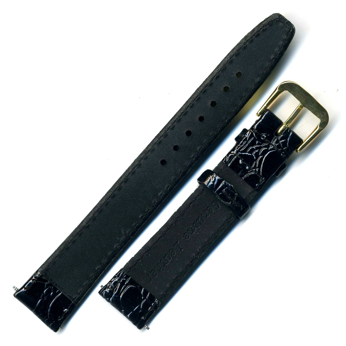Watch Strap Black Lizard Grain Leather 16mm Gilt - B539G