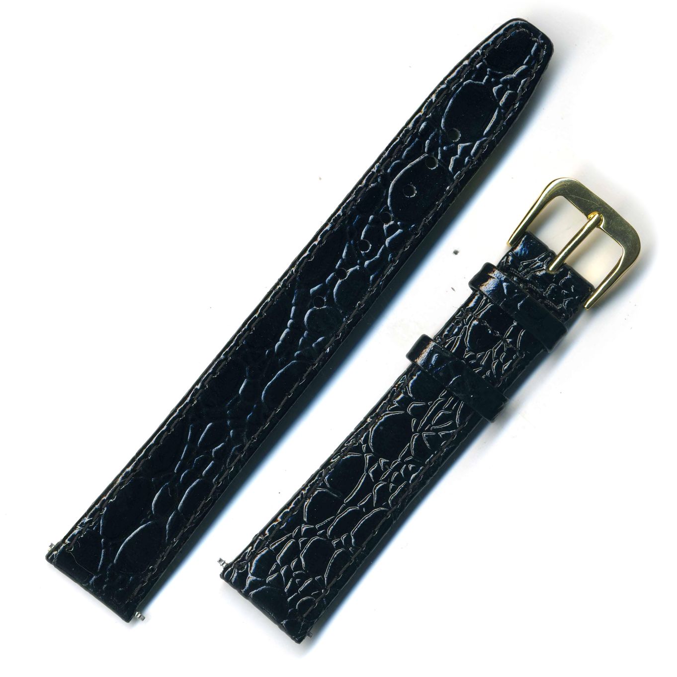 Watch Strap Black Lizard Grain Leather 16mm Gilt B539G