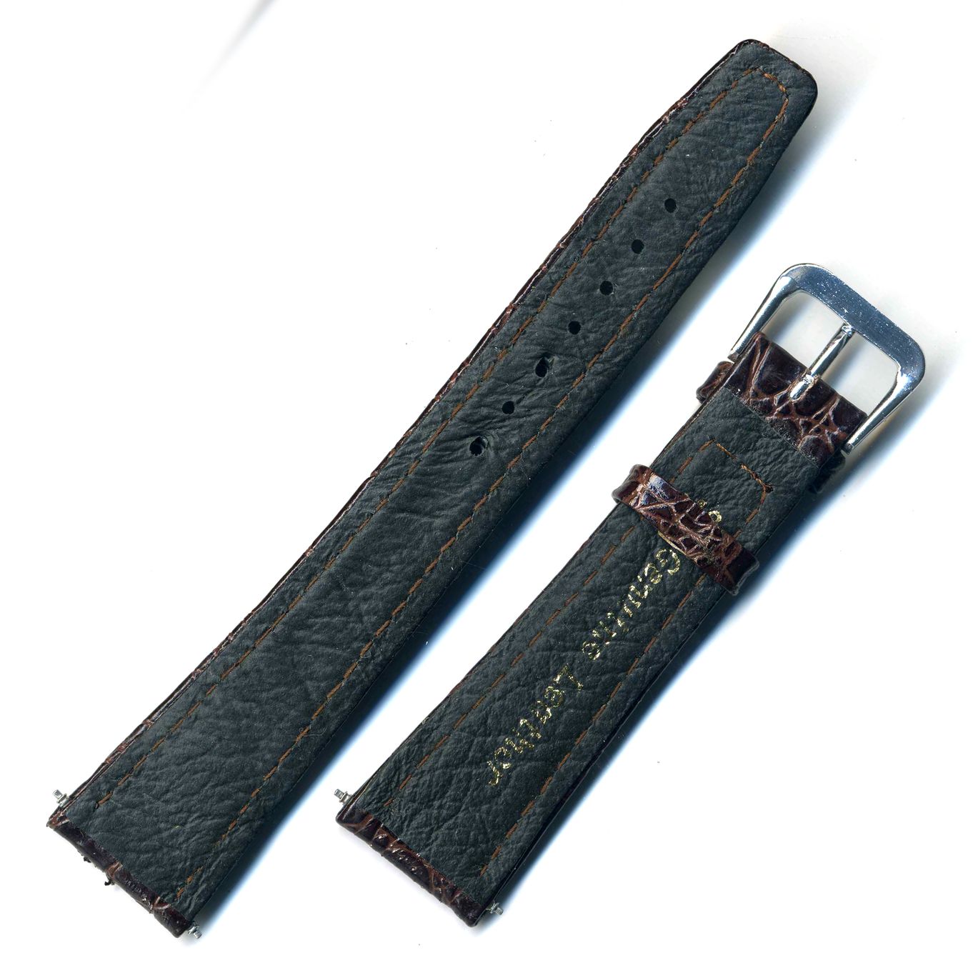 Watch Strap Crocodile Grain Black 16mm Chrome - B551C