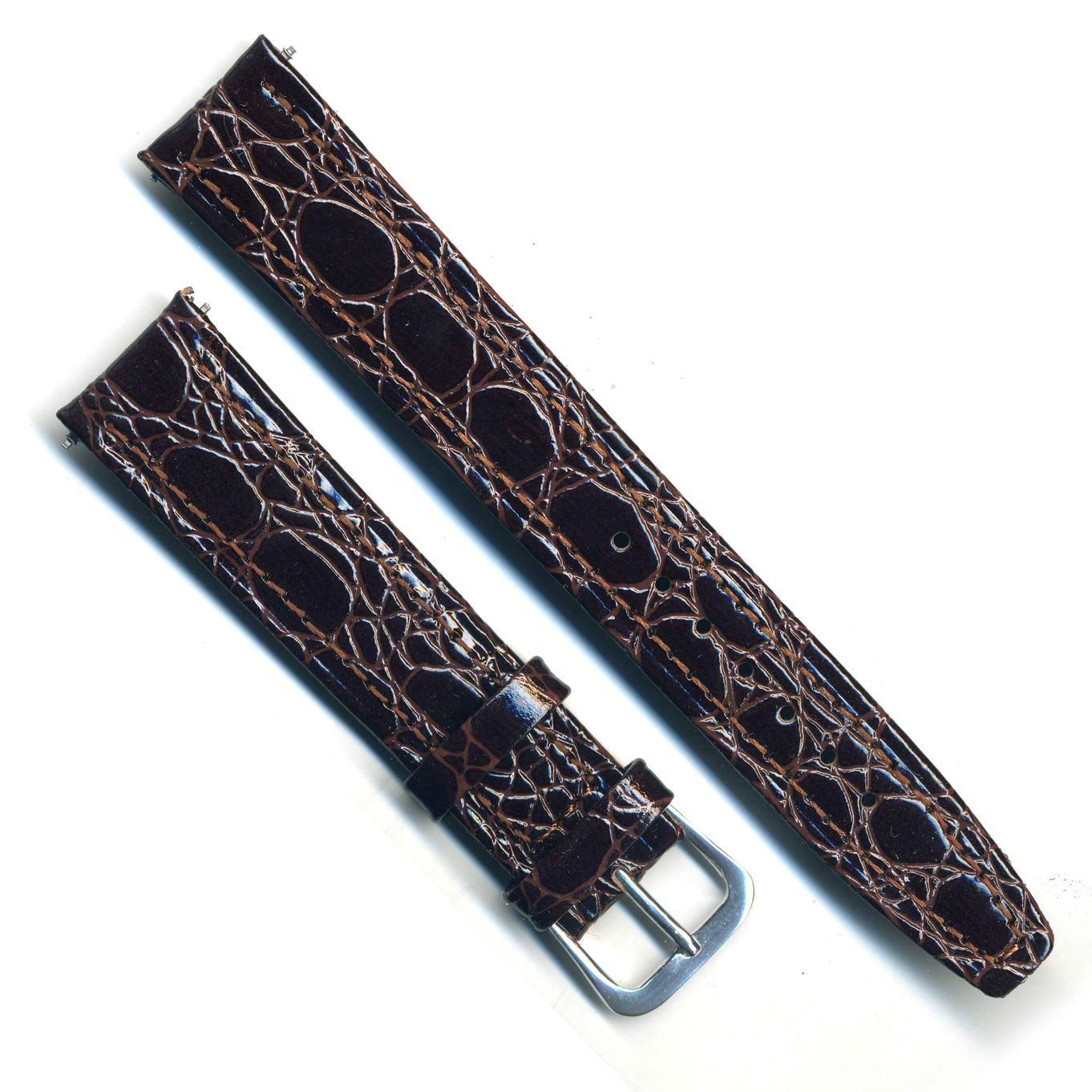 Watch Strap Crocodile Grain Brown 16mm Chrome - B552C