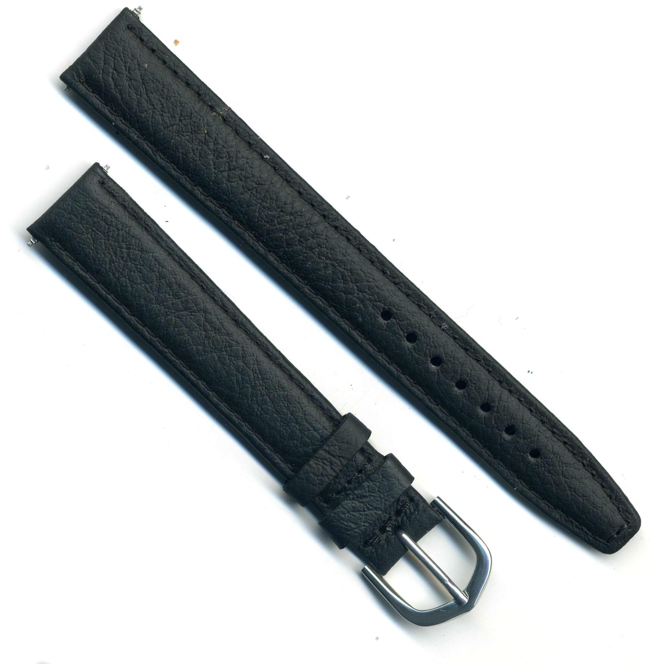 Watch Strap Extra Long Black Glove Grain 16mm Chrome - B555C