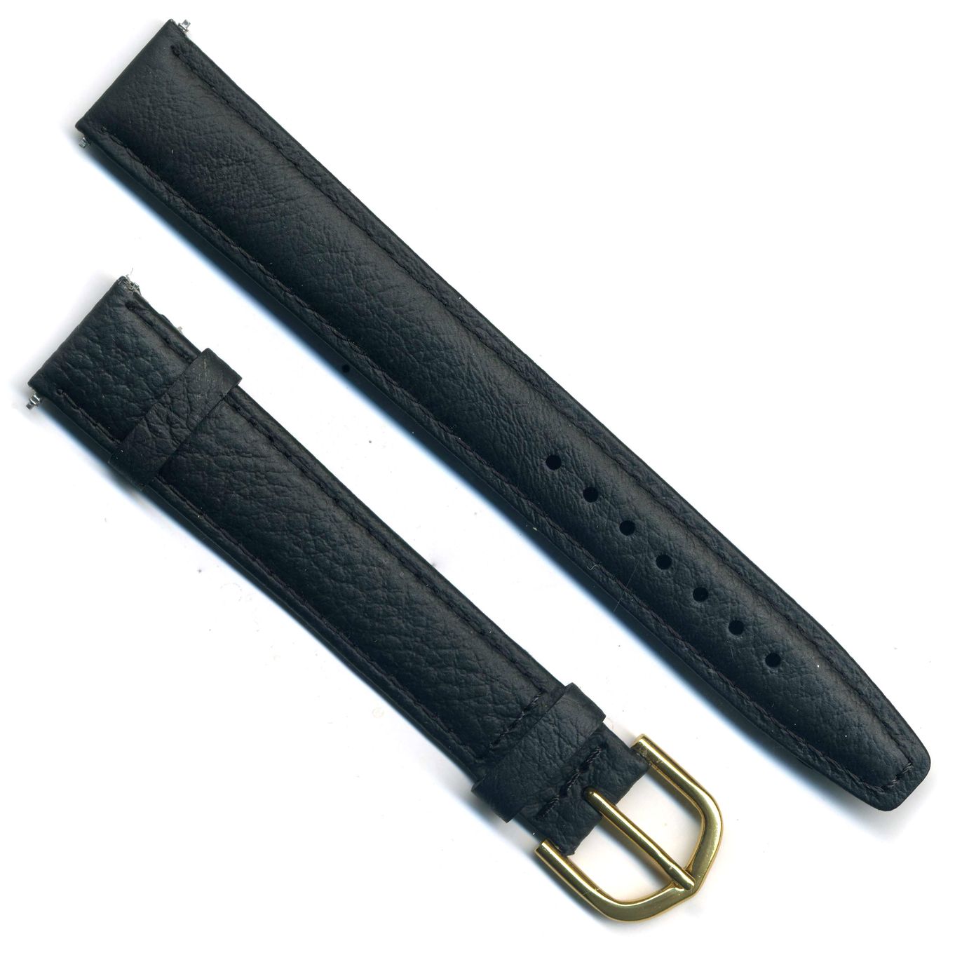 Watch Strap Extra Long Black Glove Grain 16mm Gilt - B555G