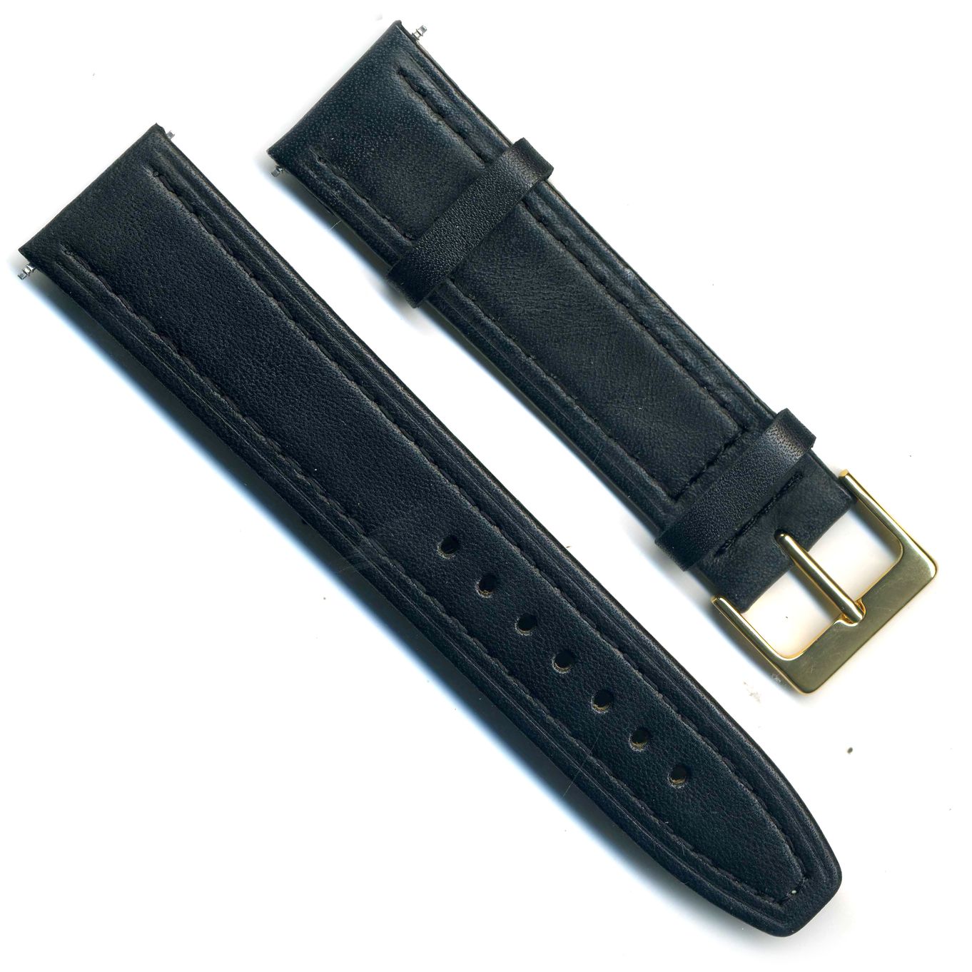 Watch Strap Black Matt Calf Leather 20mm Gilt - B571G
