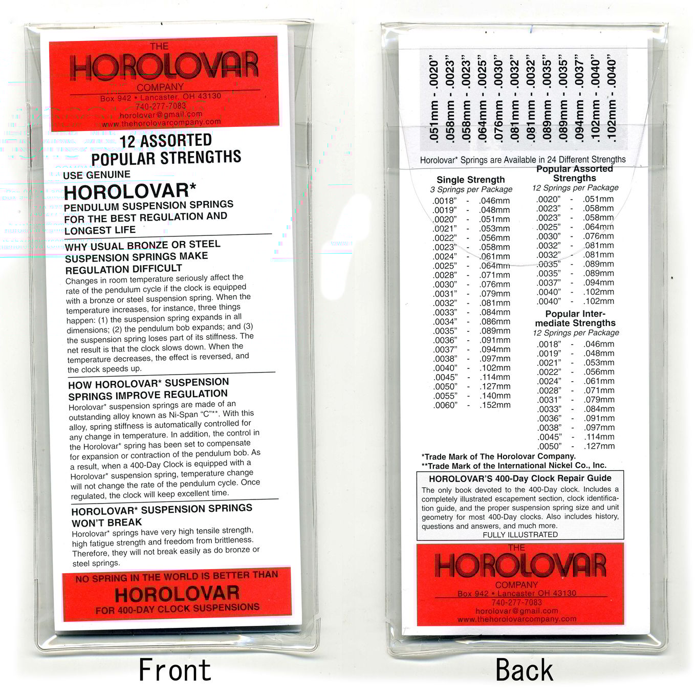 Horolovar 400 Day Suspension Wires Assortment (Intermediate) - CY201