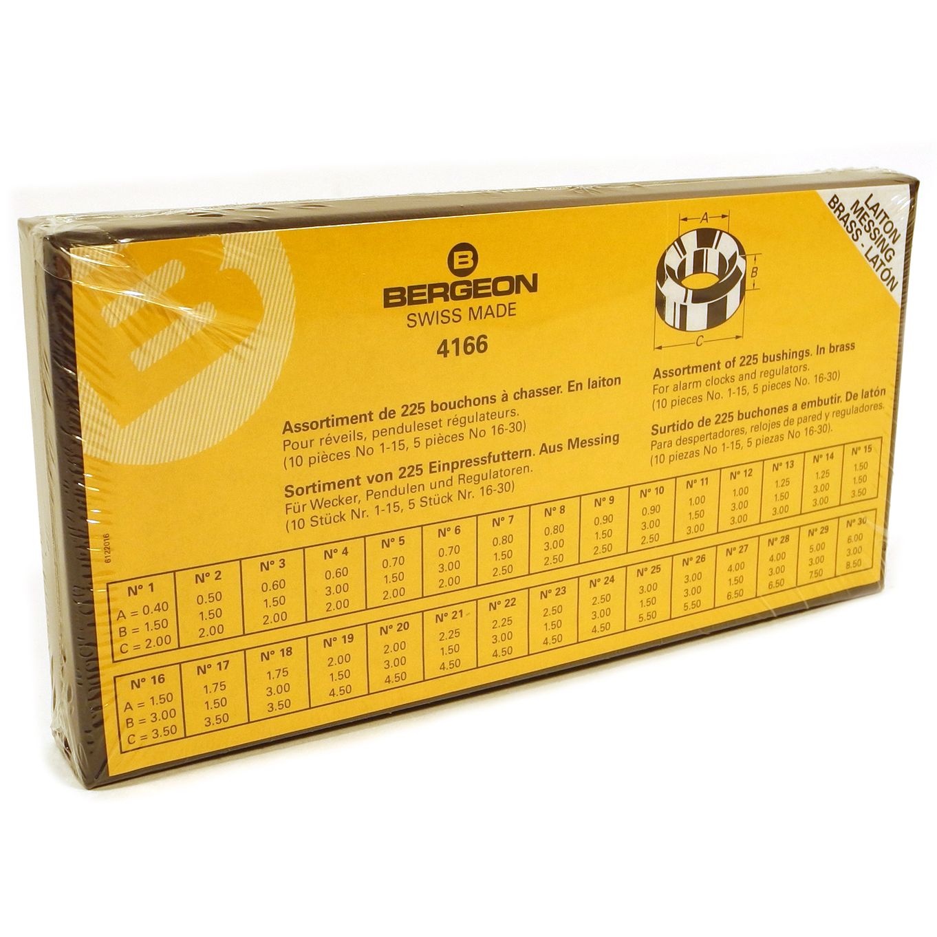Bergeon 4166 Assortment Of 225 Brass Bergeon Bushes B1- B30 - CY7