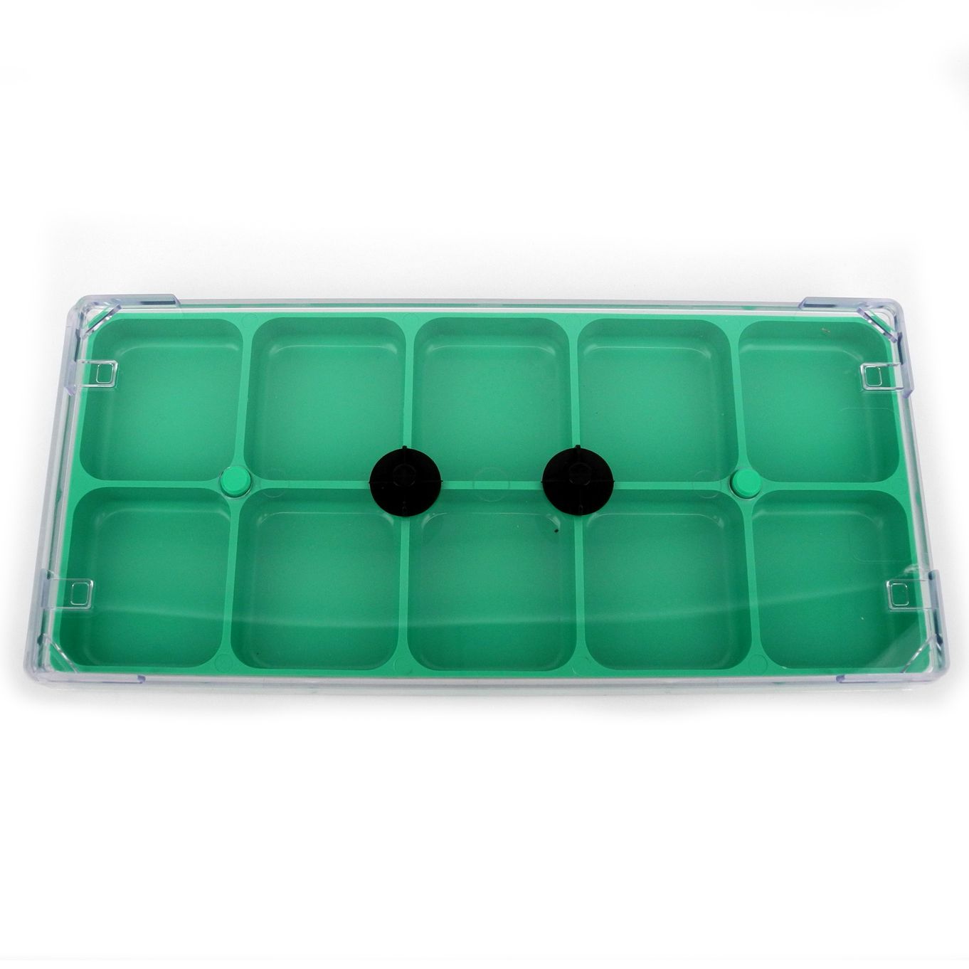 Storage Box Work In Hand Green Lockable With 10 Compartments & Clear Lid - HB320A-GREEN