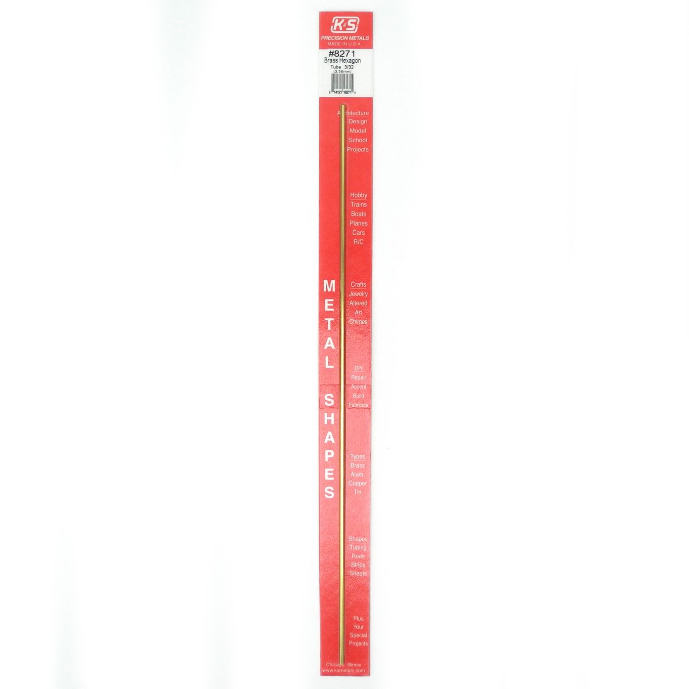 K&S Metals Hexagon Brass Tube 3/32 X 12