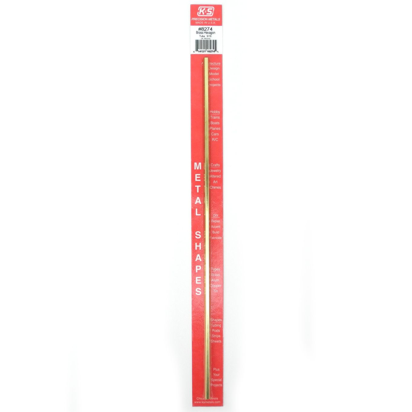 K&S Metals Hexagon Brass Tube 3/16 X 12