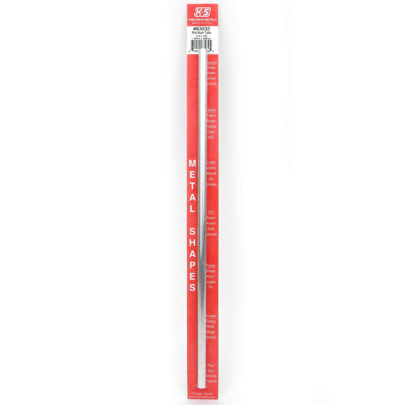 K&S Metals Round Aluminum Tube 5/16 X .035 X 12