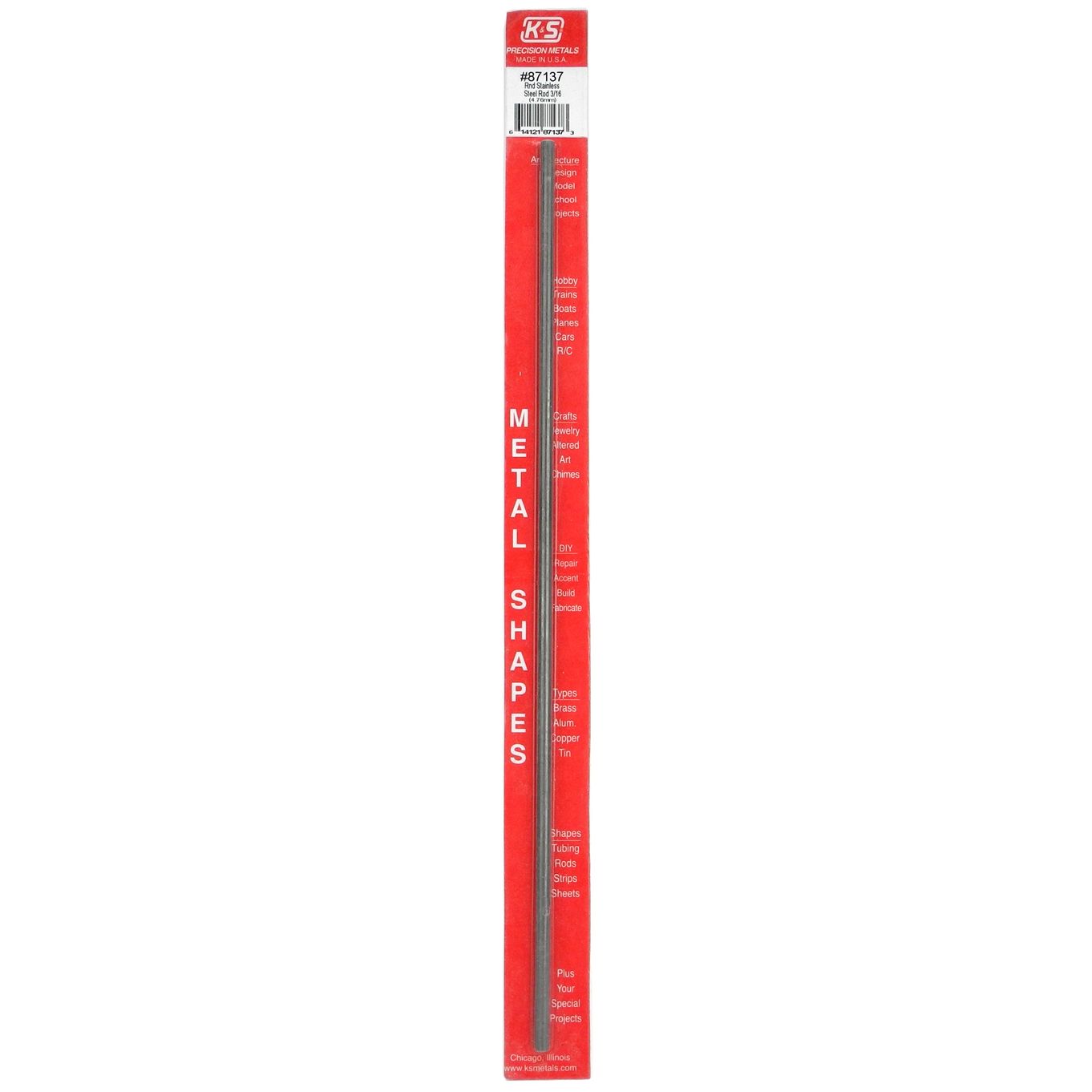 K&S Round SS Stainless Steel Rod 3/16 x 12