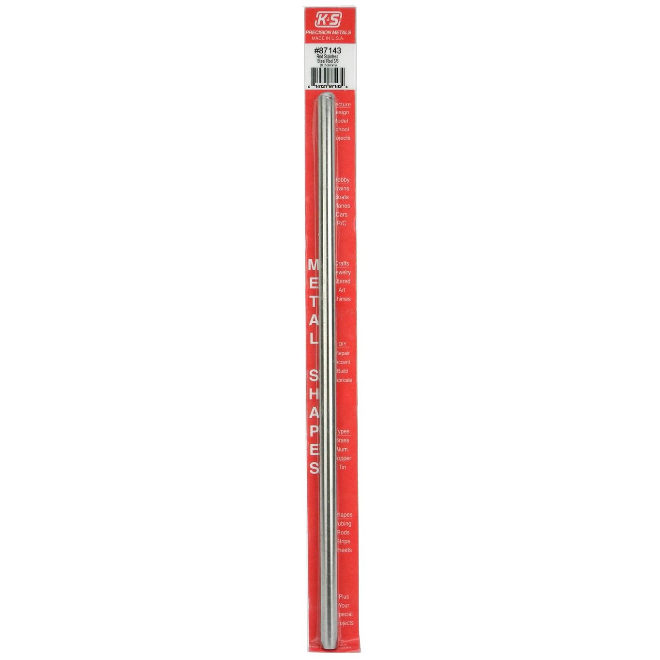 K&S Round SS Stainless Steel Rod 3/8 x 12" #87143 - FZ87143