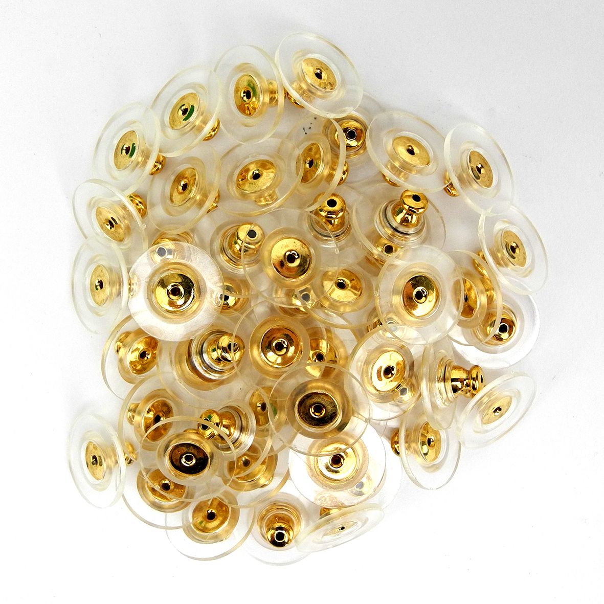 Earring Clutch, soft plastic/surgical base with brass top, 50 Pairs - FE303