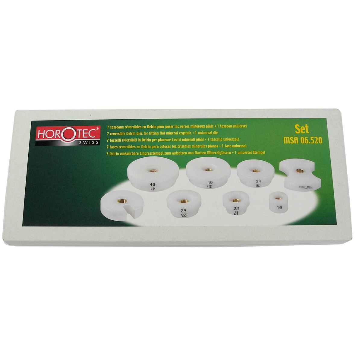 Watch Case Back Dies Threaded For Fitting Flat Mineral Crystals (Set Of 8) Ø16-46mm Horotec MSA06.520 For HP34 - HP310