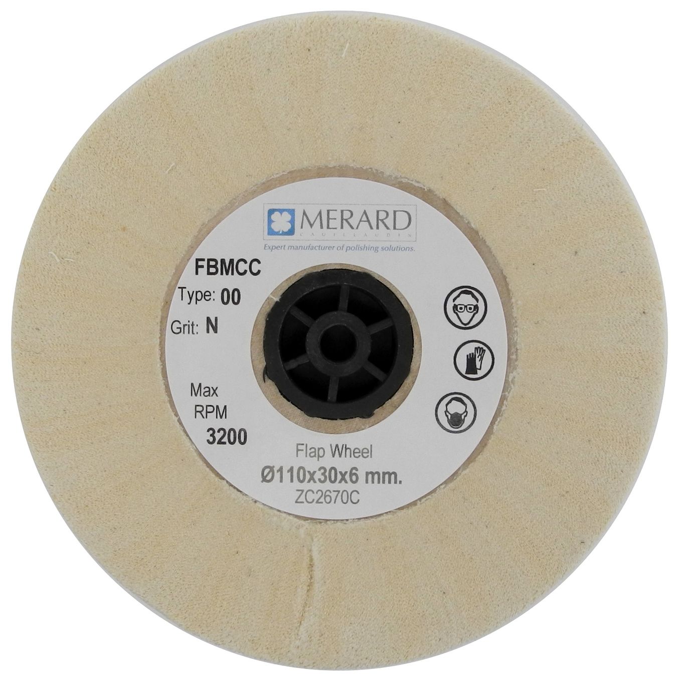 COTTON WHITE FLAP WHEEL BRUSH FB MCC 110mm x 30mm x 6mm - HPCZC2670C