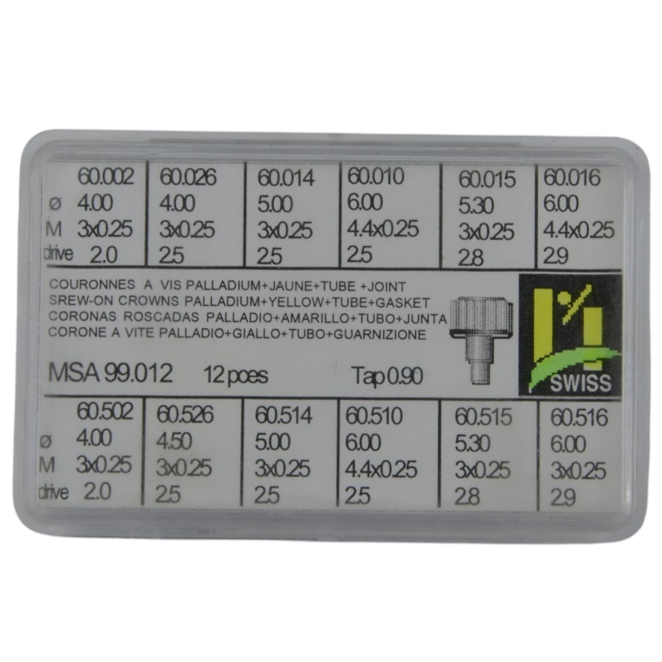 Assortment of Steel & Yellow Colour Screw-on Crowns MSA99.012 - MY276