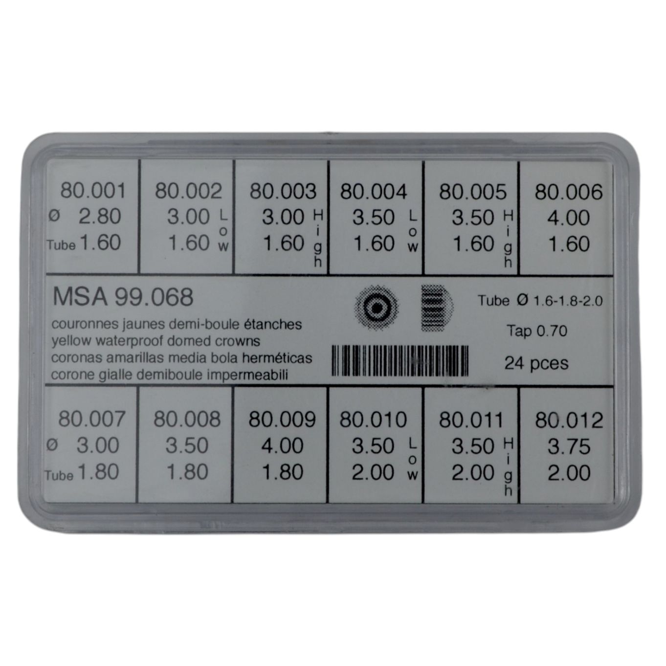 24pcs Swiss waterproof domed crowns TAP 12. Gold plated MSA 99.068 - MY246