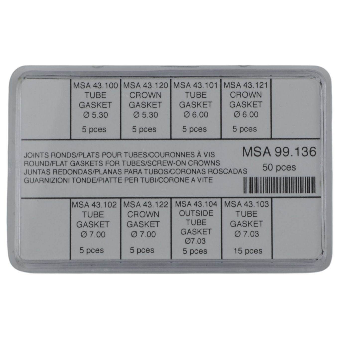 Assortment of flat and round gaskets for tubes and screw-on crowns MSA99.136 - MY268