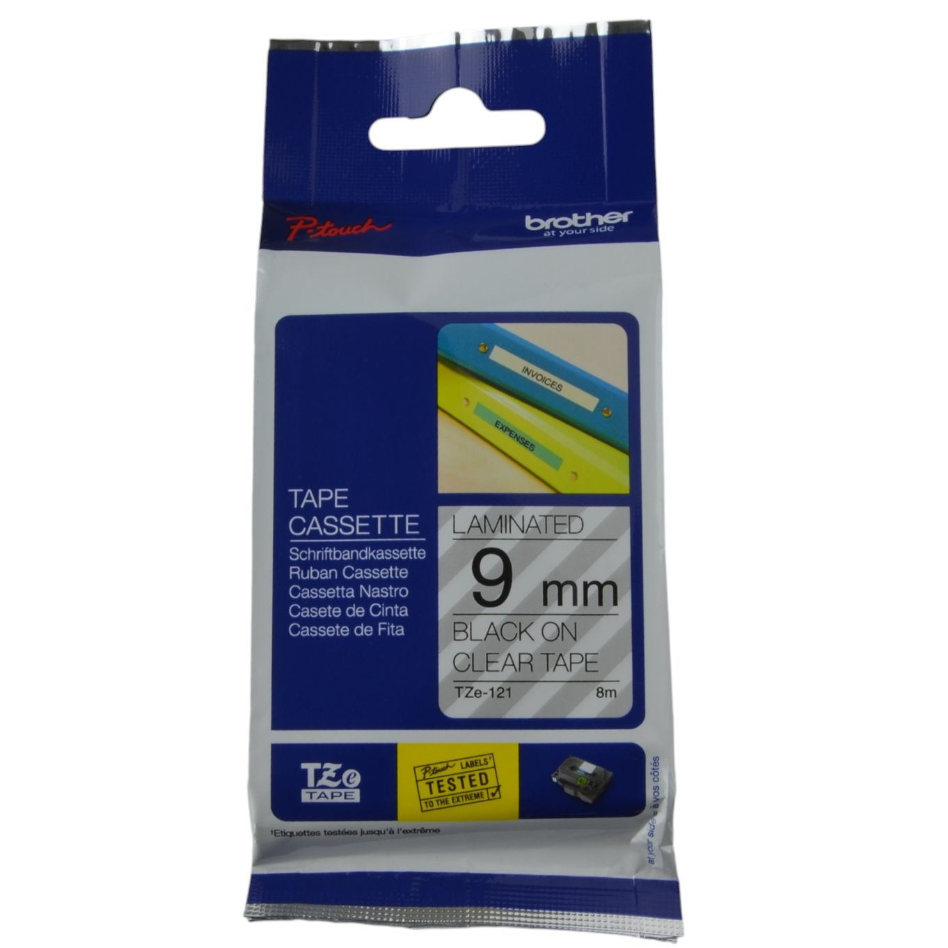 9mm Black on Clear Brother P-Touch Tape TZe-121 - HTZ121