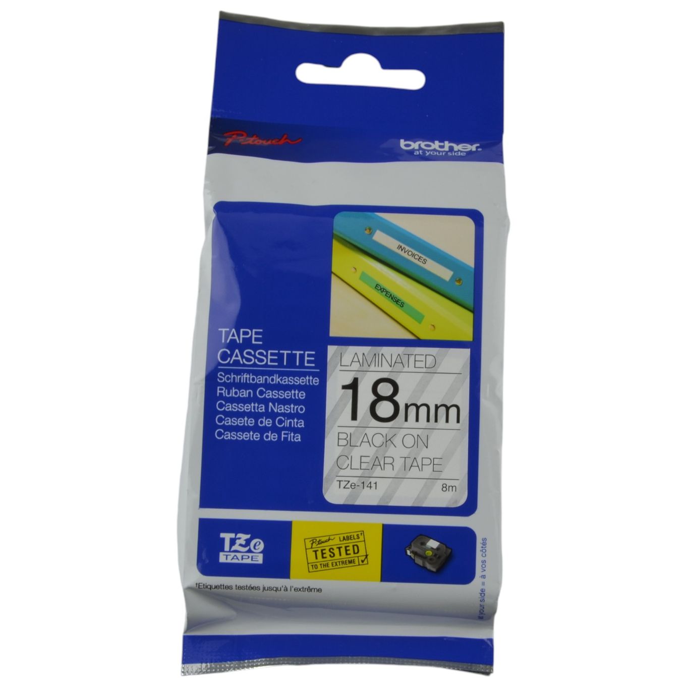 18mm Black on Clear Brother P-Touch Tape TZe-141 - HTZ141