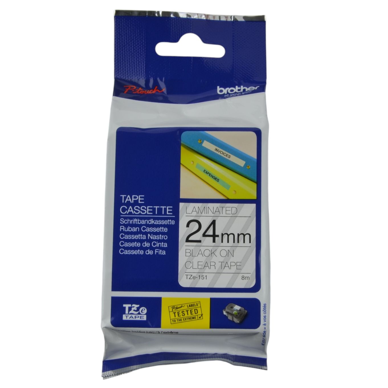 24mm Black on Clear Brother P-Touch Tape TZe-151 - HTZ151