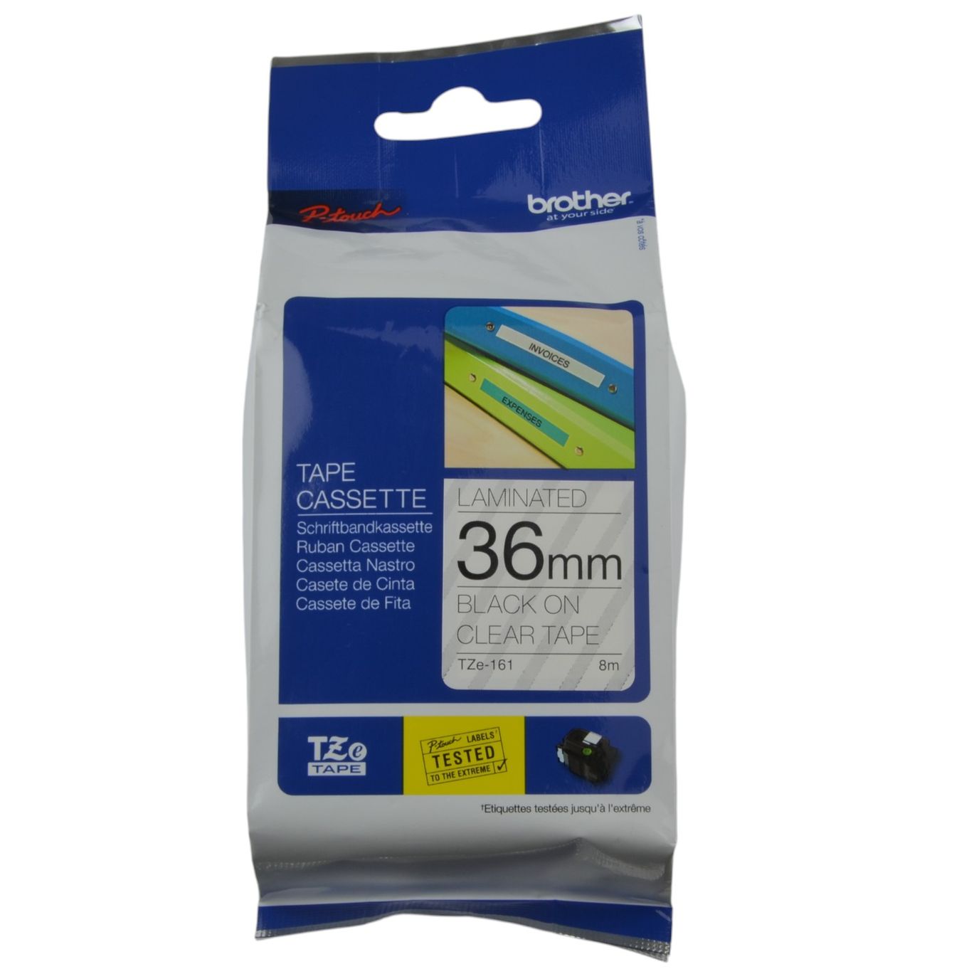 36mm Black on Clear Brother P-Touch Tape TZe-161 - HTZ161