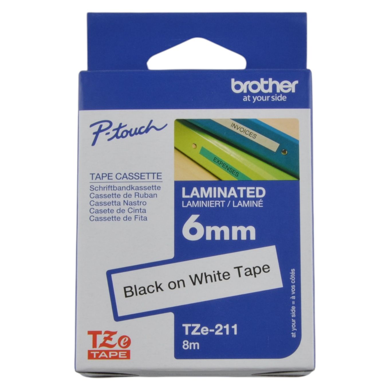 6mm Black on White Brother P-Touch Tape TZe-211 - HTZ211