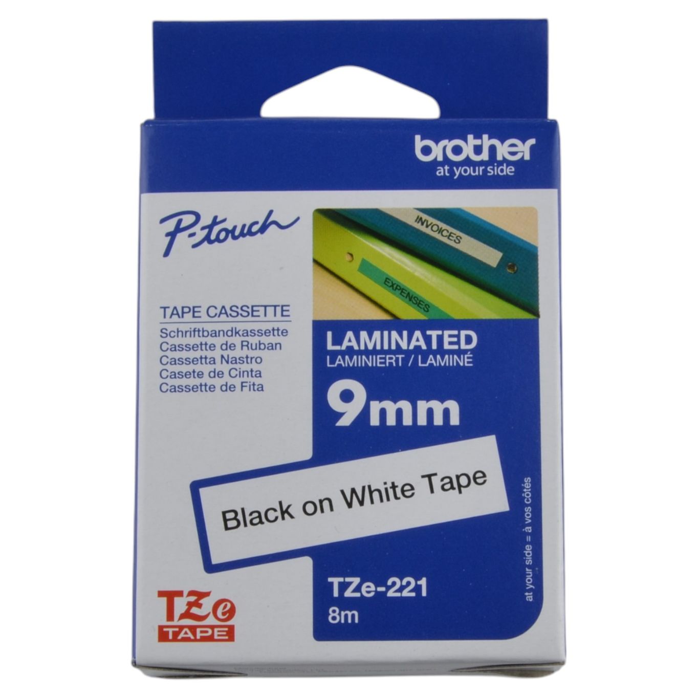 9mm Black on White Brother P-Touch Tape TZe-221 - HTZ221