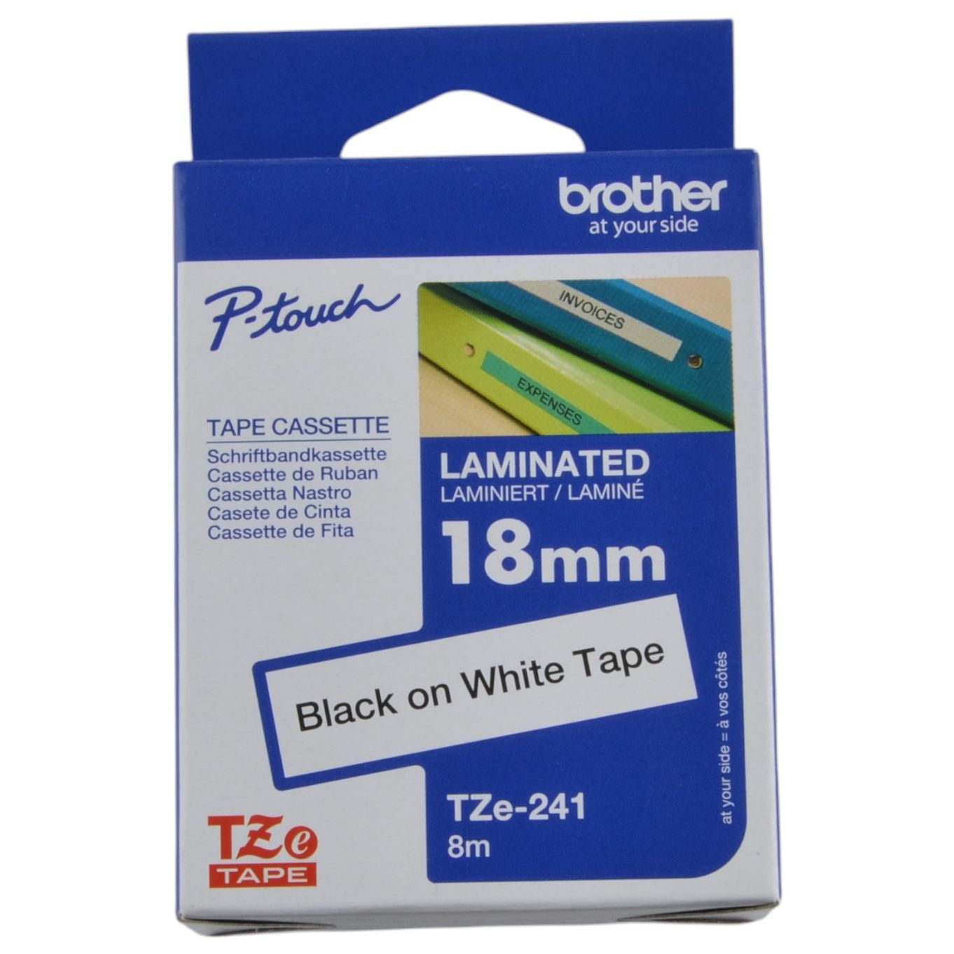 18mm Black on White Brother P-Touch Tape TZe241 - HTZ241