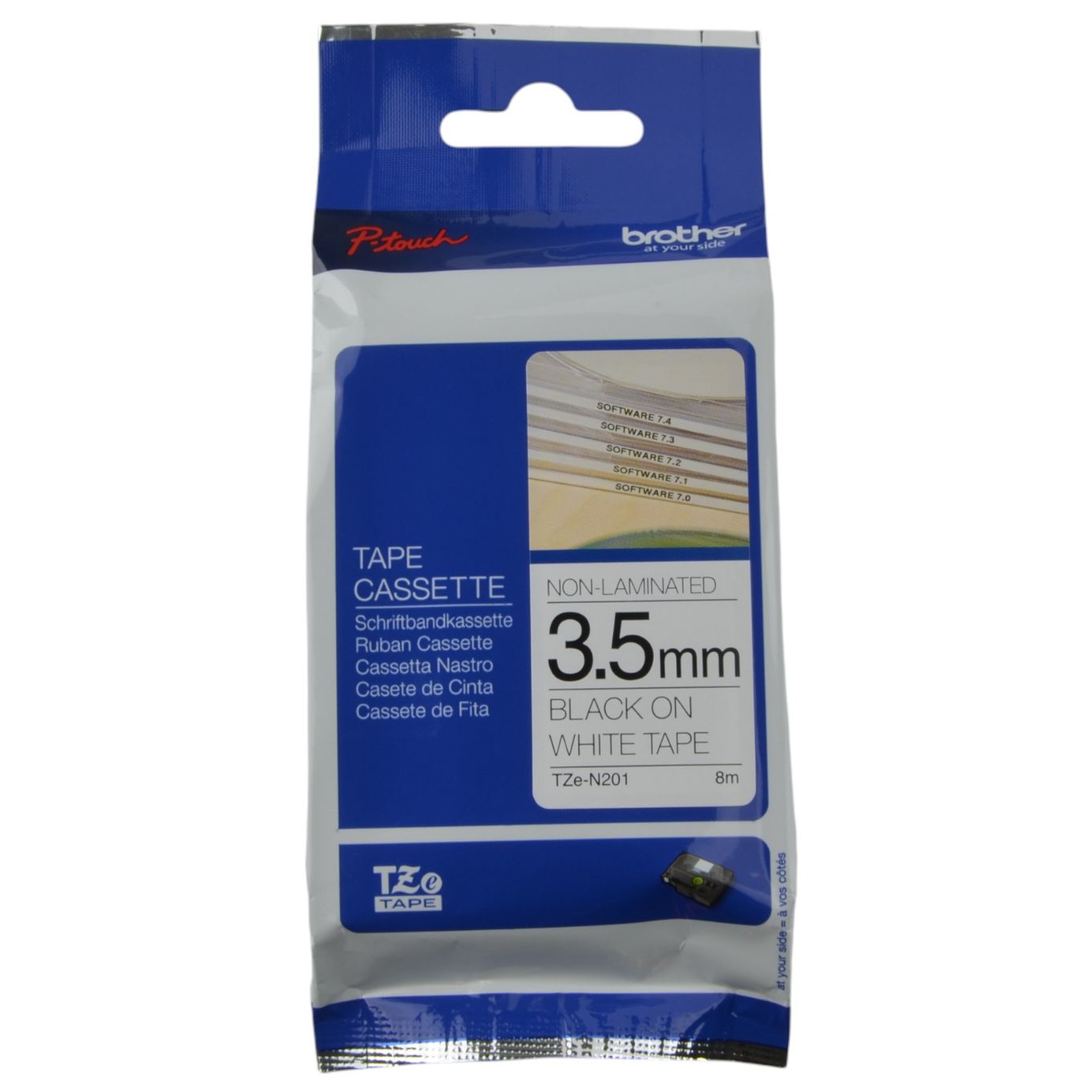 3.5mm Black on White Brother P-Touch Tape TZe-N201 - HTZN201