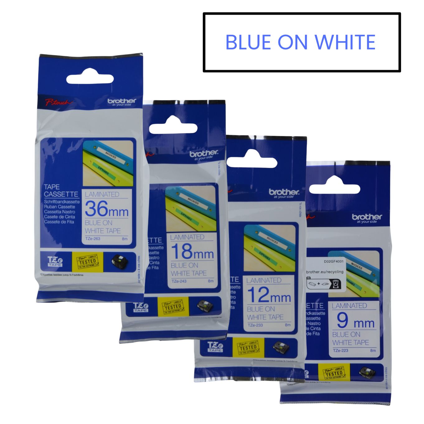 Blue on White Brother P-Touch Labelling Tapes - HTZ***