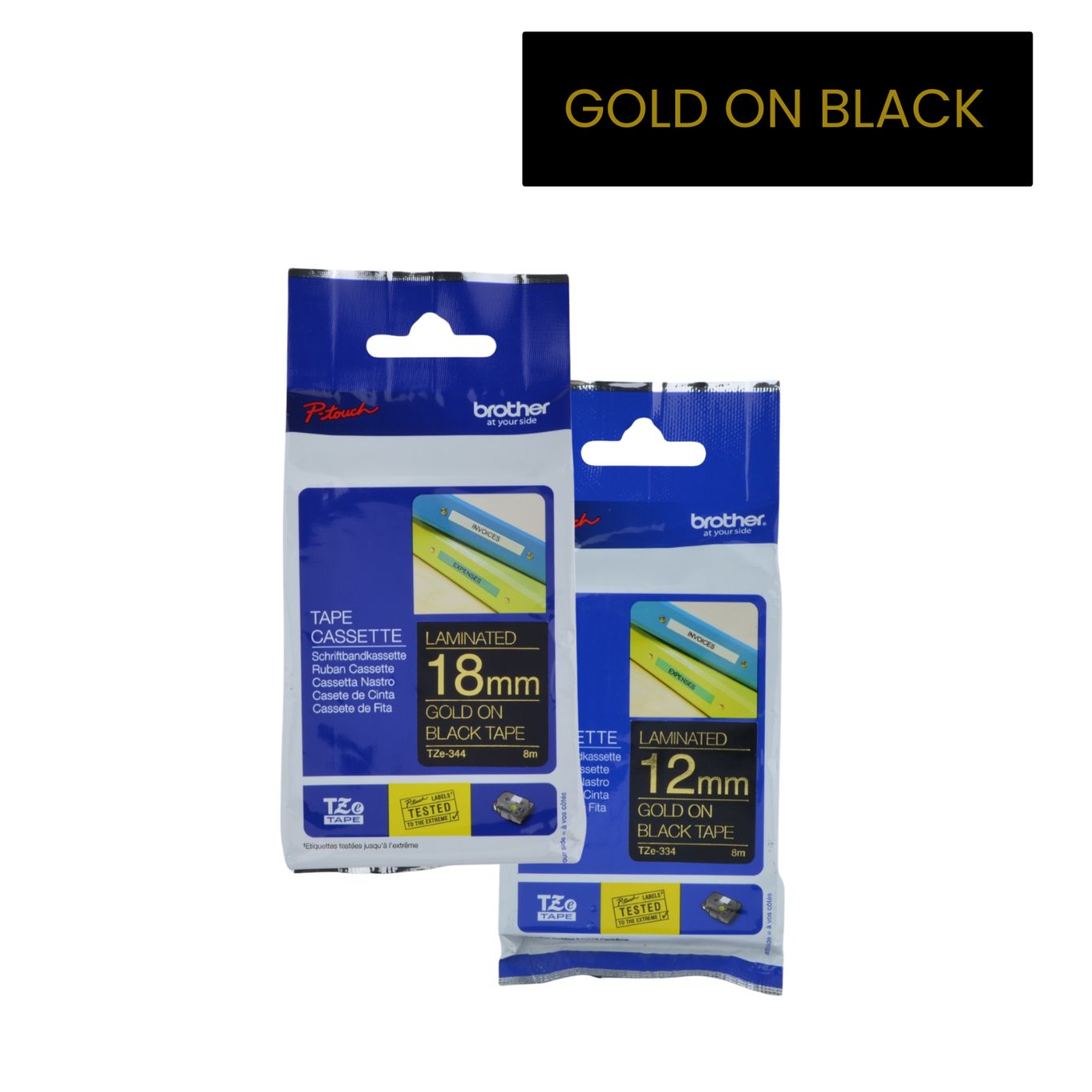 Gold on Black Brother P-Touch Labelling Tapes - HTZ***