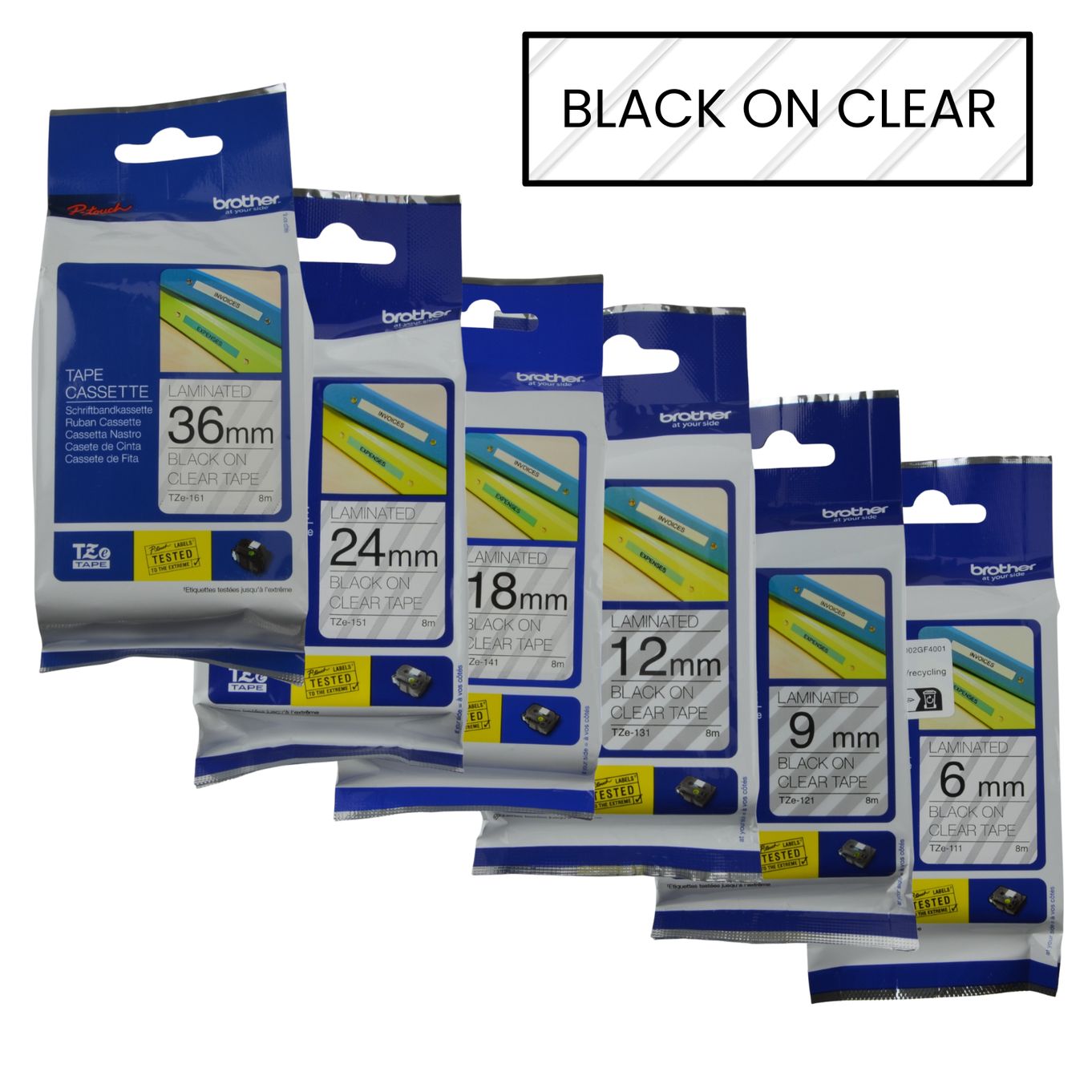 Black on Clear Brother P-Touch Labelling Tapes - HTZ***