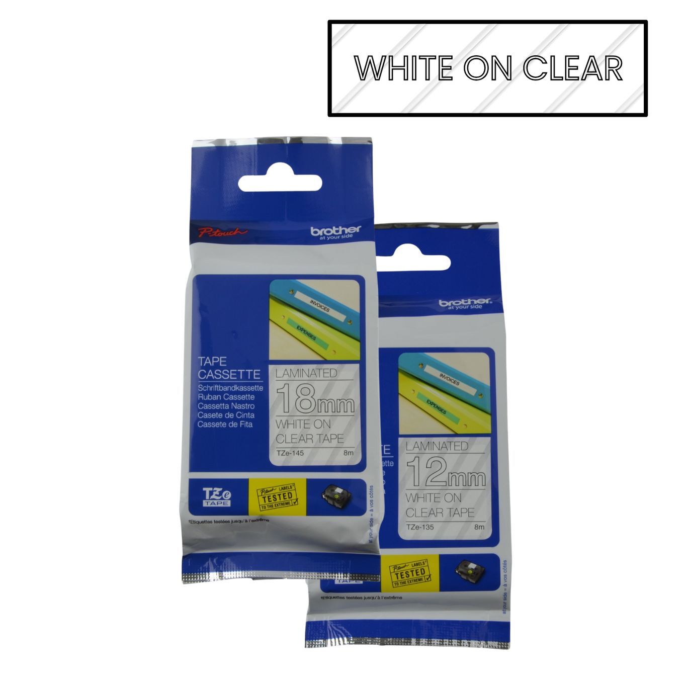 White on Clear Brother P-Touch Labelling Tapes - HTZ***