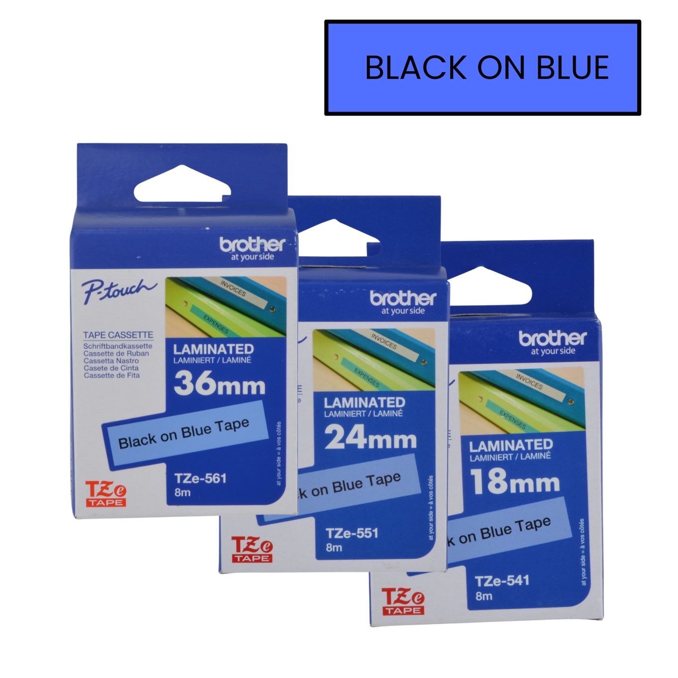Black on Blue Brother P-Touch Labelling Tapes - HTZ***
