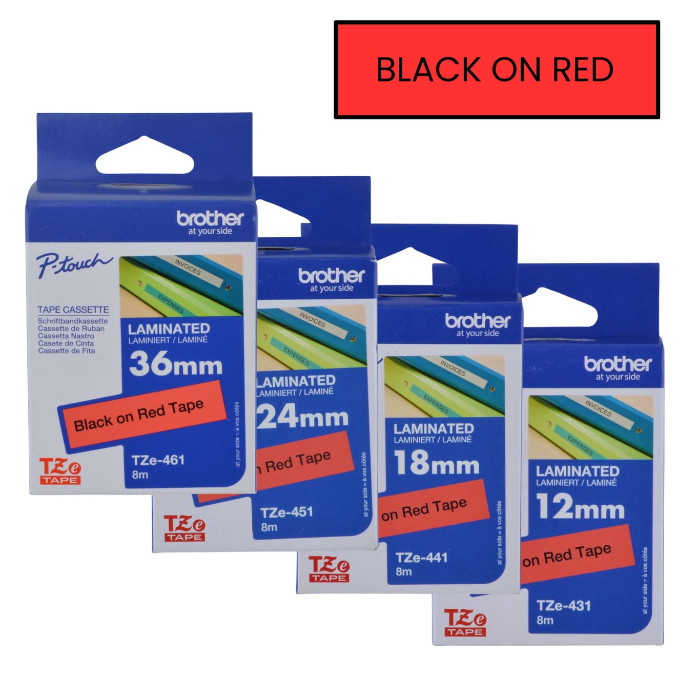 Black on Red Brother P-Touch Labelling Tapes - HTZ***