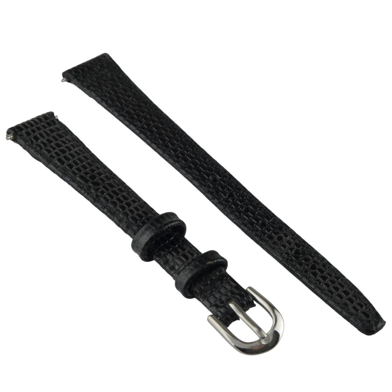 Watch Strap Black Lizard Grain Leather 12mm Chrome - B871C