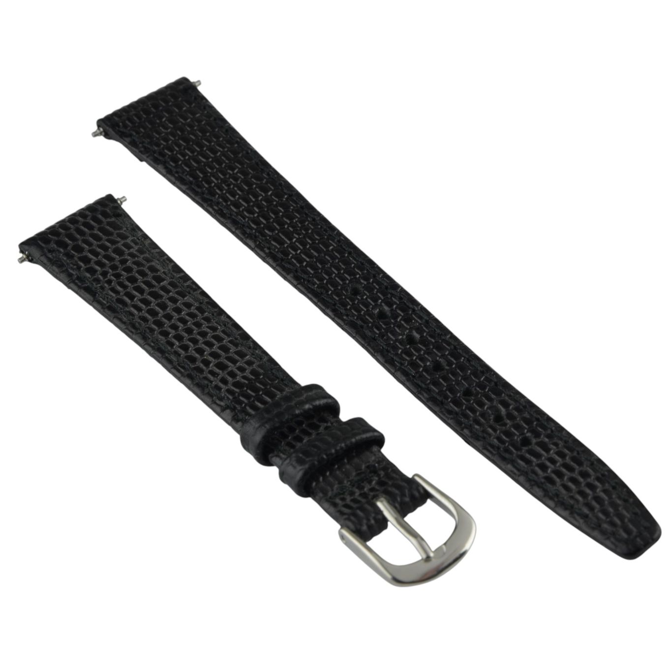 Watch Strap Black Lizard Grain Leather 14mm Chrome - B875C