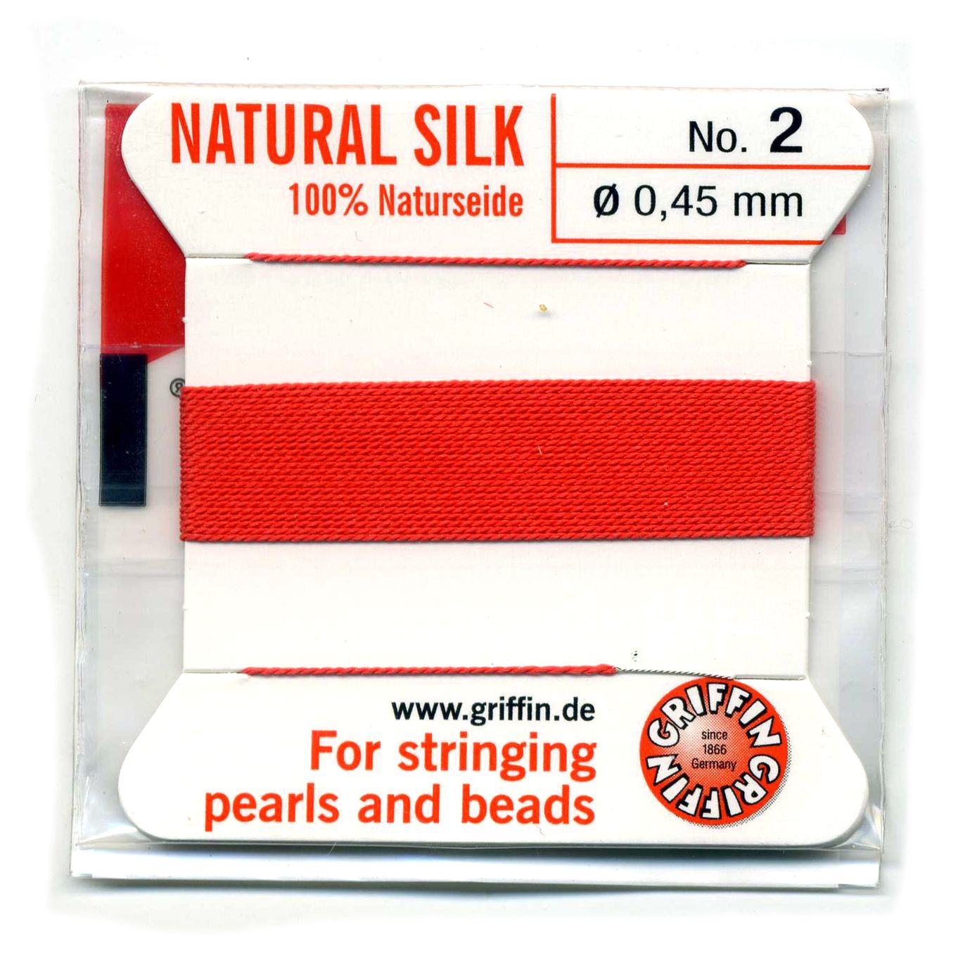 Silk Thread - Size 2 / 0.45mm Griffin Silk Beading Cord / Needle - Garnet  (2 m)