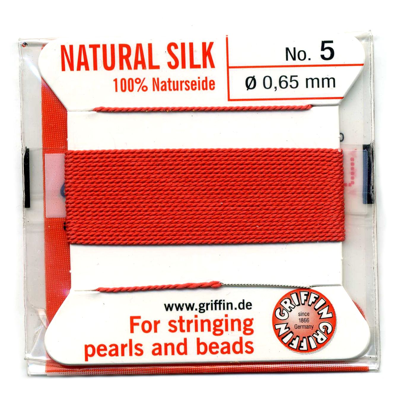 Silk Thread - Size 2 / 0.45mm Griffin Silk Beading Cord / Needle - Garnet  (2 m)